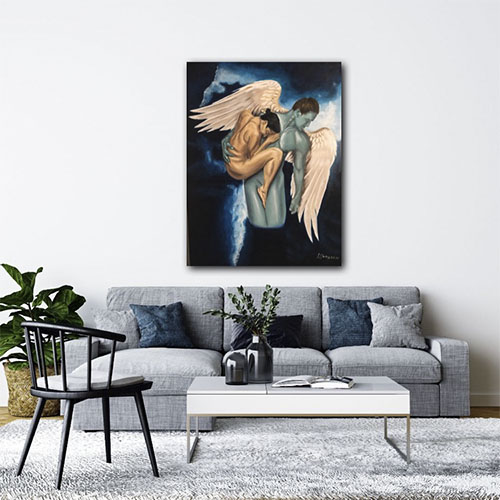 48x36-Acrylic-Contemporary Painting-Angel-Psalm91-canvas art living room