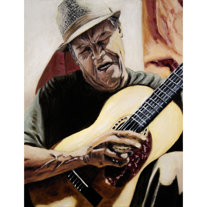 Street Musician 14 x18 Oil Painting on Canvas Board